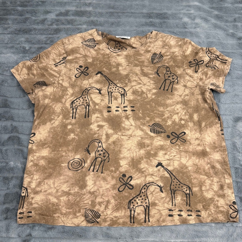 Original Copa Cabana Womens 2X Giraffe Print Tie Dye Cotton T-Shirt Brown 22264